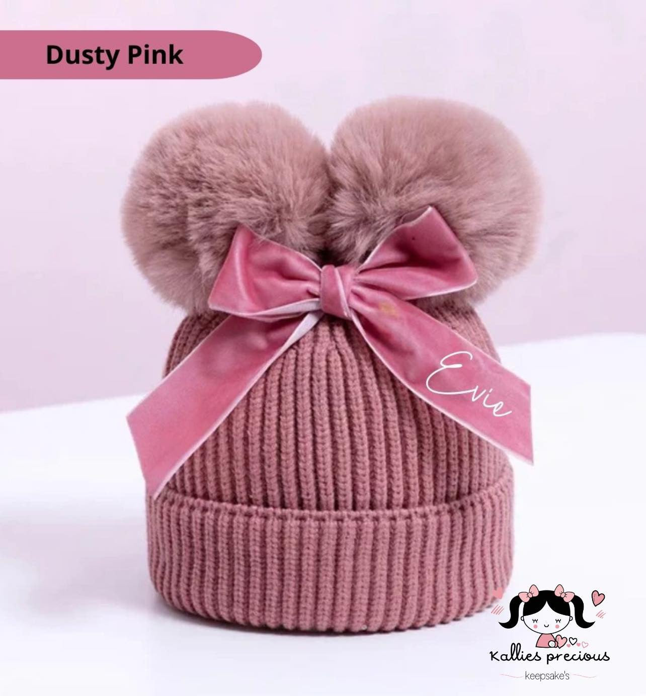 Baby/Junior Double Pom Pom and Bow Beanie Hat image 0