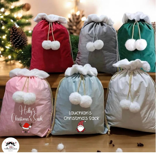 Large velvet Pom Pom Christmas sacks