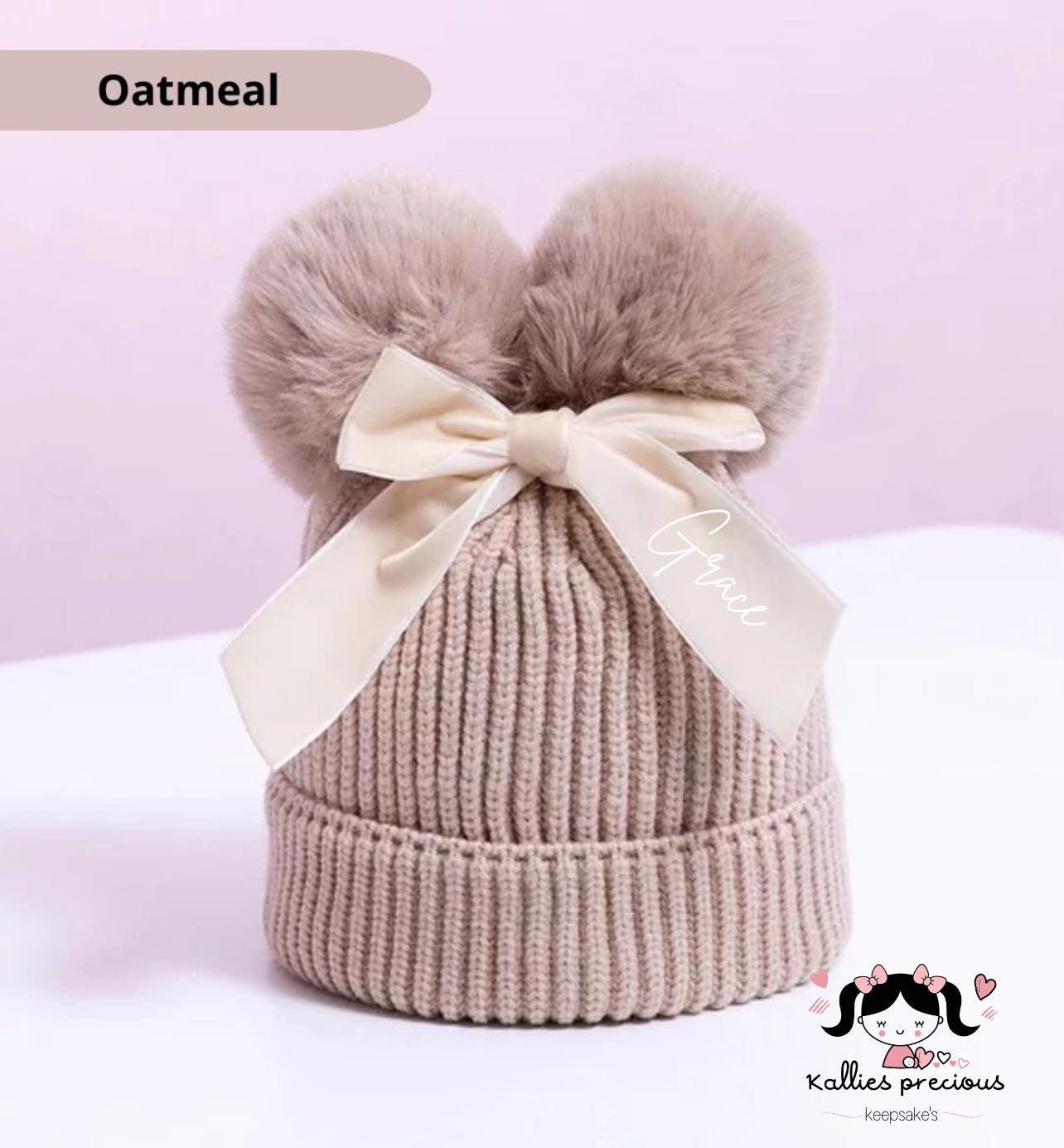 Baby/Junior Double Pom Pom and Bow Beanie Hat image 1